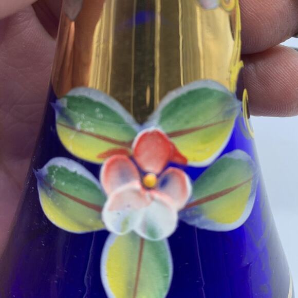 Vintage Bohemian Czech Cobalt Hand Painted Enamel Flowers Bud Vase - Picture 8 of 9